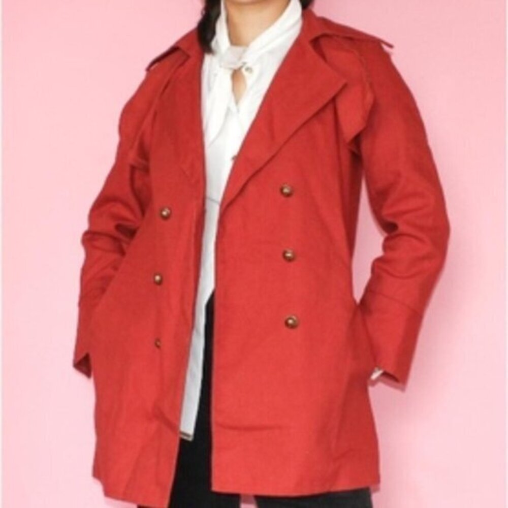 Samantha Pleet Spring Tomato girl red peacoat jacket with gold buttons XS